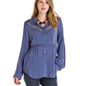 Women’s Free People Lace Detail Long Sleeve Blouse- Size Small